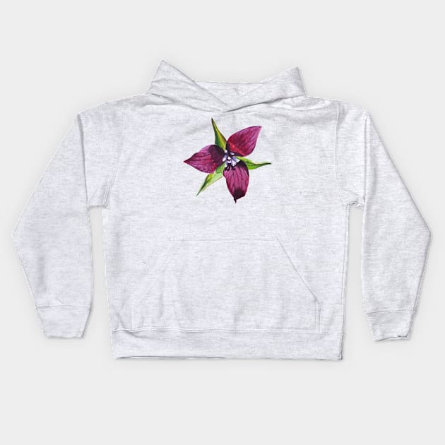 Red Trillium - Wildflower Painting (no background) Kids Hoodie by EmilyBickell